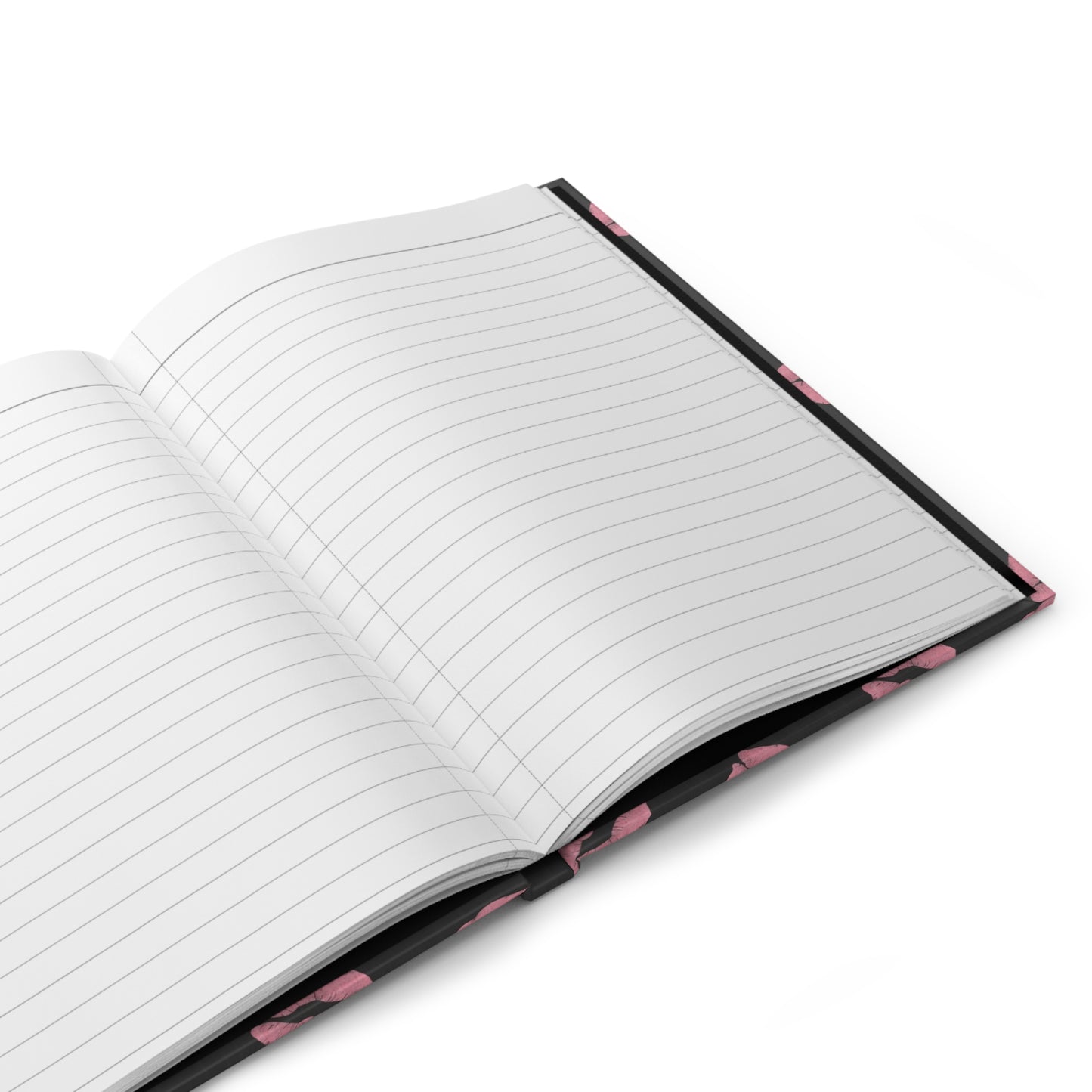 Pink Kiss Pattern Hardcover Journal — Matte Black Lip Print Notebook