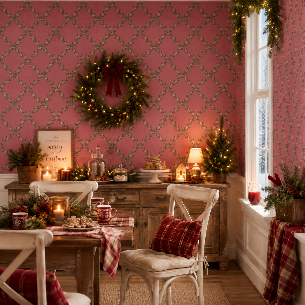 Mistletoe Lattice on blush pink