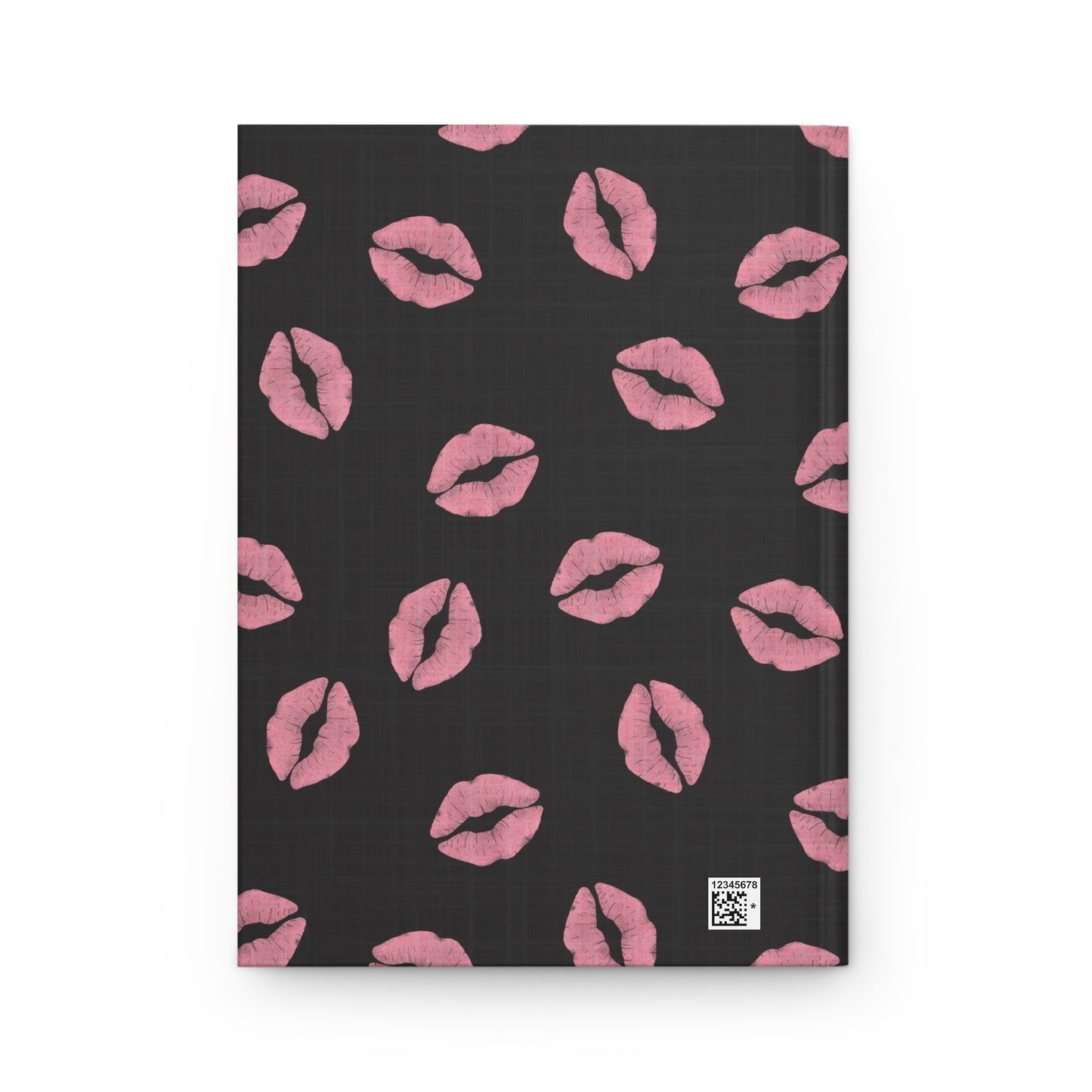 Pink Kiss Pattern Hardcover Journal — Matte Black Lip Print Notebook
