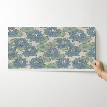 Muted Scandinavian Water Lilies - Maritime Nature Floral in Sage Blue